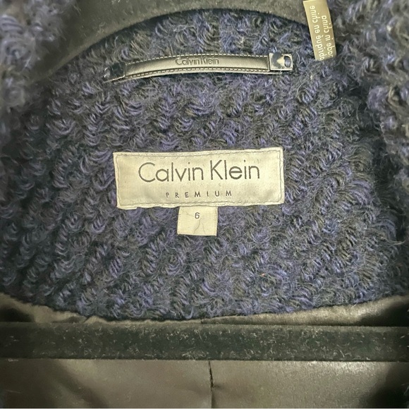 Calvin Klein Premium Wool Blend Bouclé Boyfriend Coat in Midnight Blue Size 6 - Picture 7 of 16